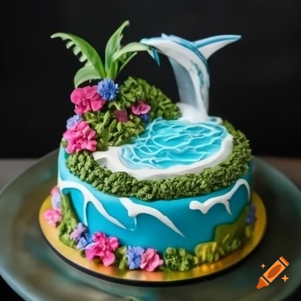 Waterfall decorated cake