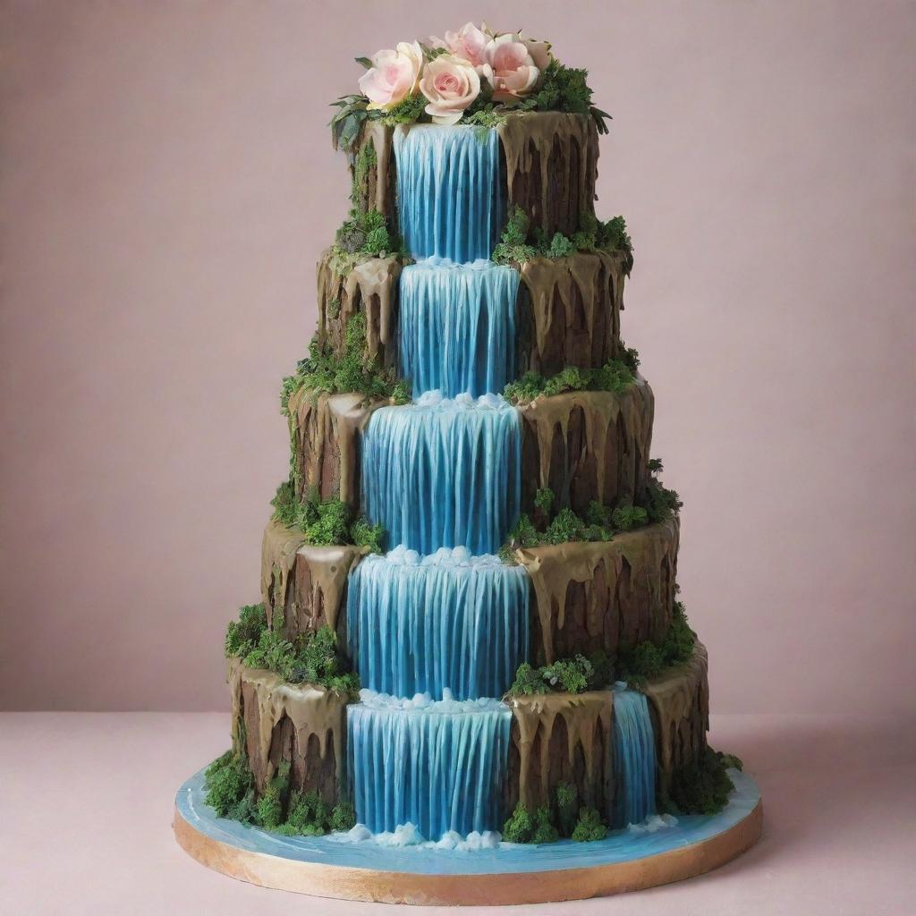 Waterfall decorated cake