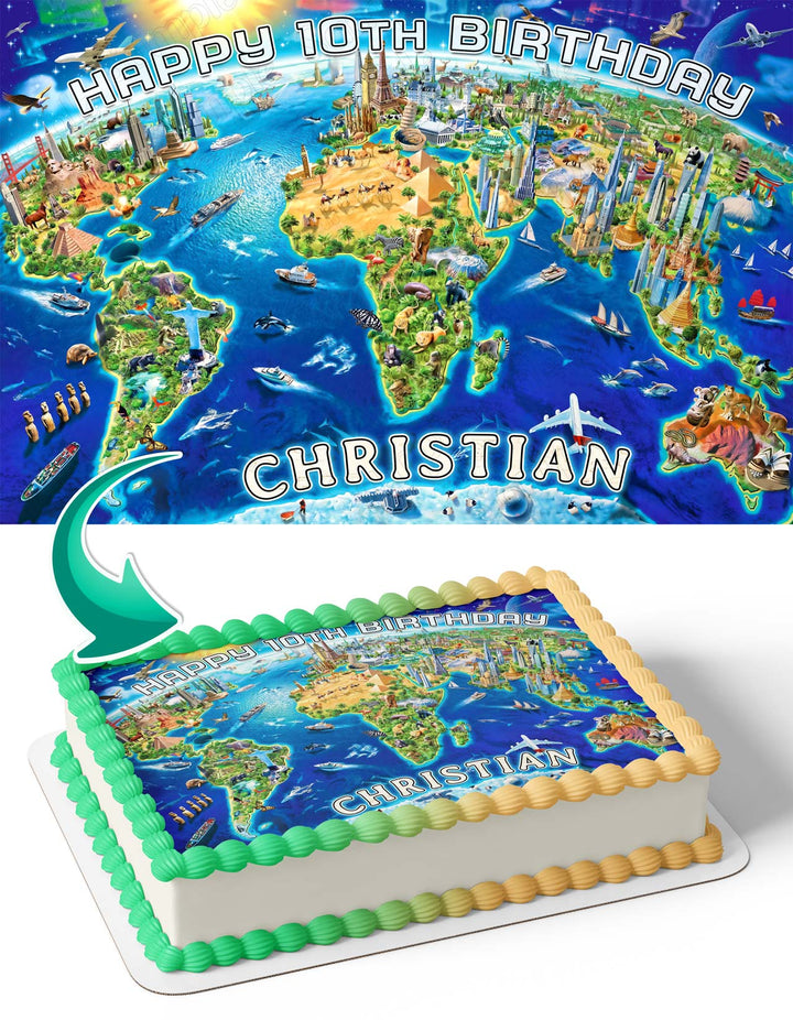 World Map Decorated Cake