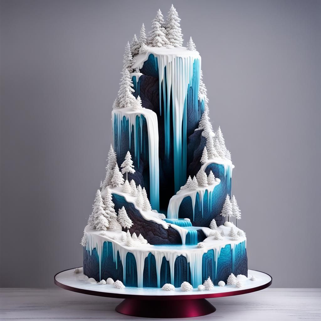 Waterfall decorated cake