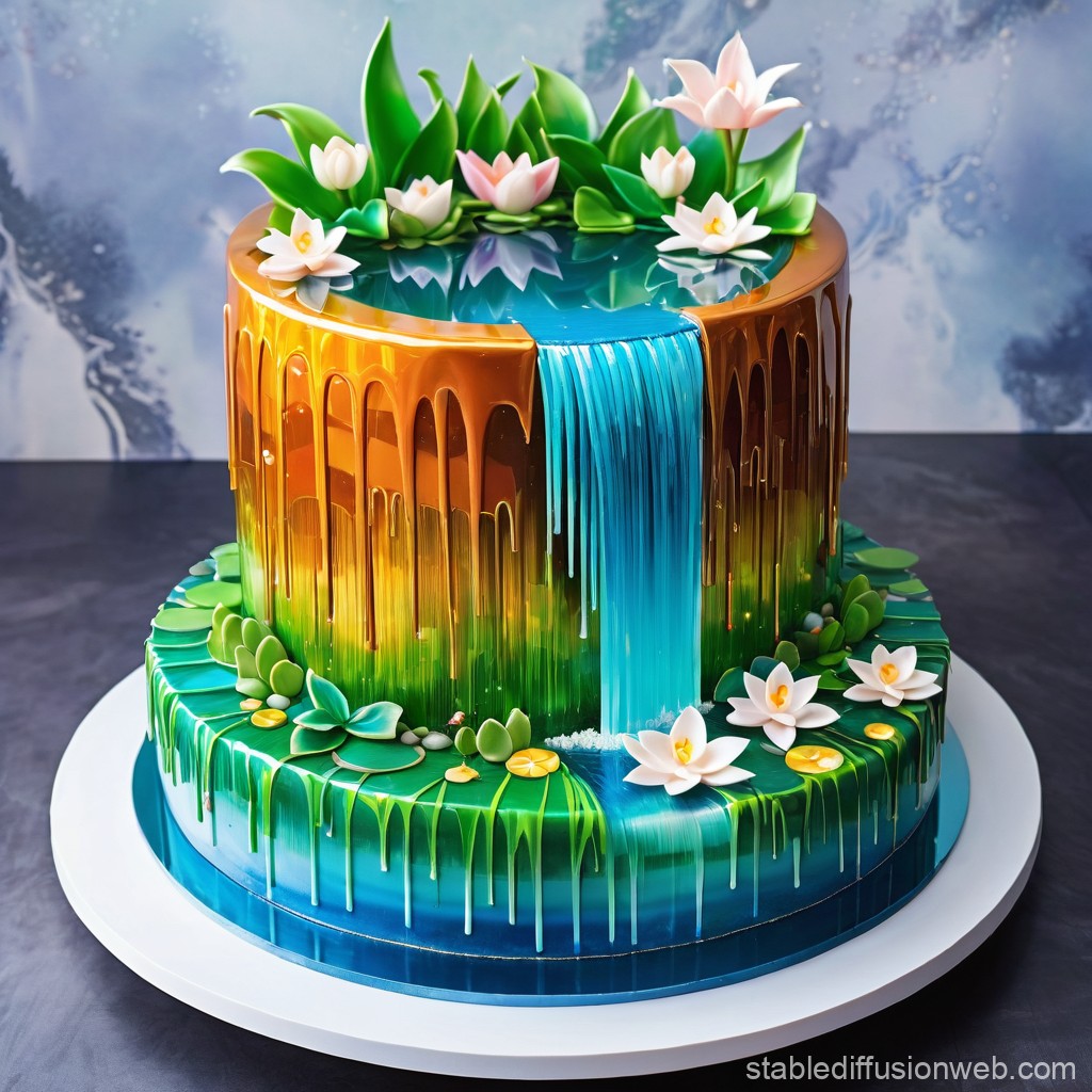 Waterfall decorated cake