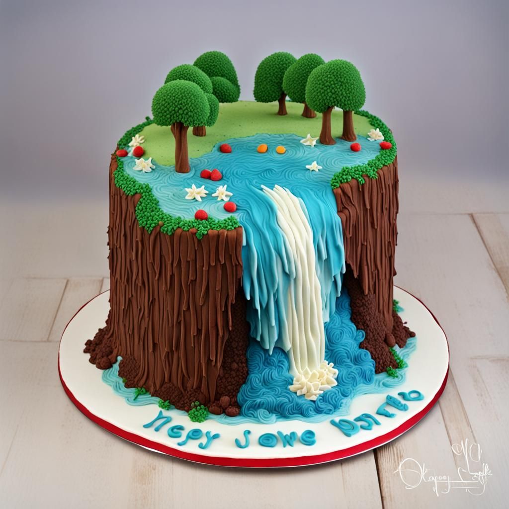 Waterfall decorated cake