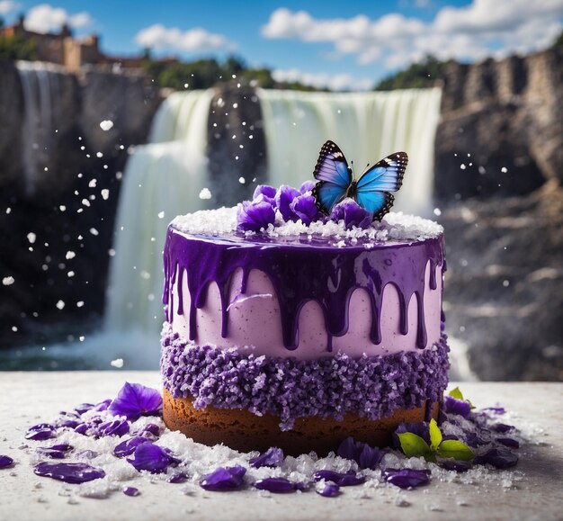 Waterfall decorated cake