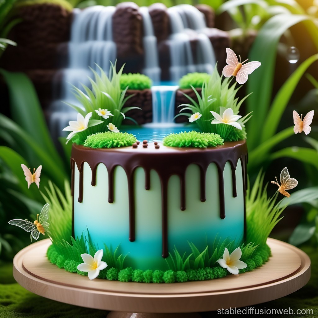 Waterfall decorated cake