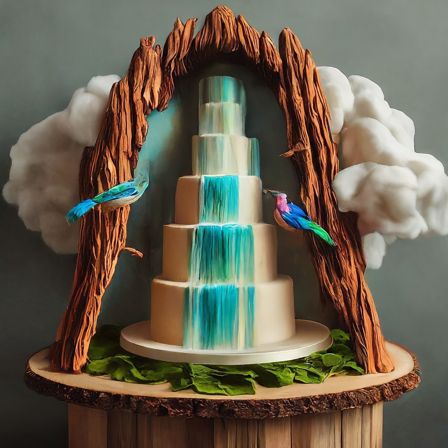 Waterfall decorated cake